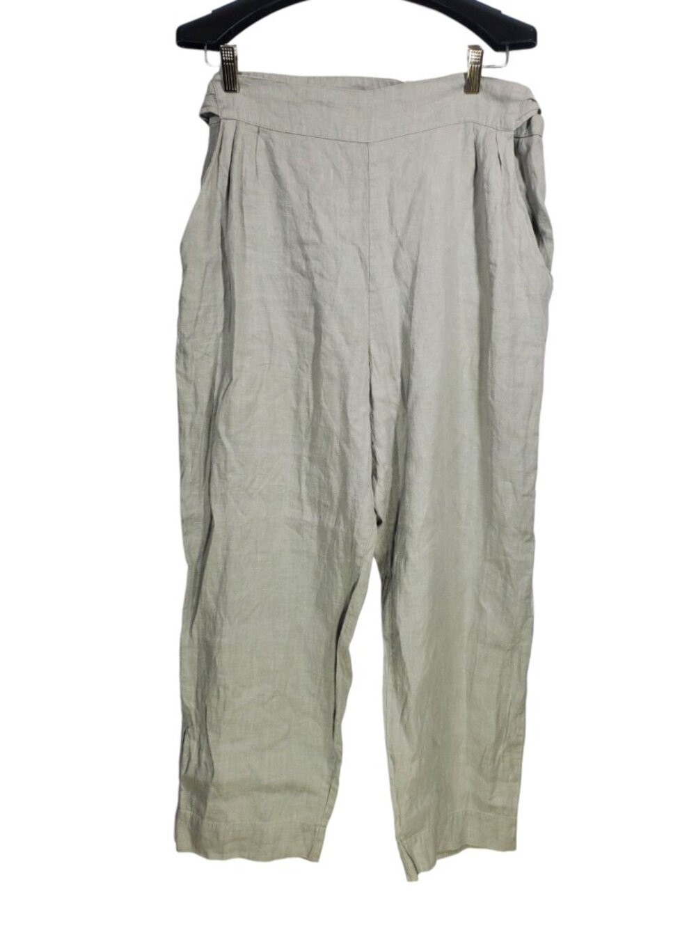 Sugar Candy Mountain Linen Pants Women's L Gray Tie-Waist Lagenlook Boho Casual